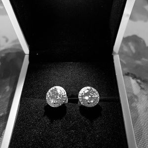 Beautiful 2 Carat Diamond Moissanite Round Halo Earrings. Certified VVS1, D.